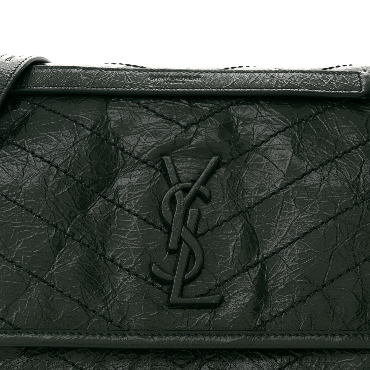 Saint Laurent Crinkled Lambskin Matelasse Monogram Medium Niki Chain Satchel Dark Green 8 of 10