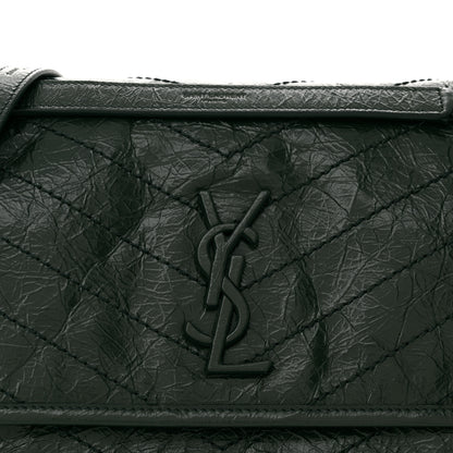 Saint Laurent Crinkled Lambskin Matelasse Monogram Medium Niki Chain Satchel Dark Green 8 of 10