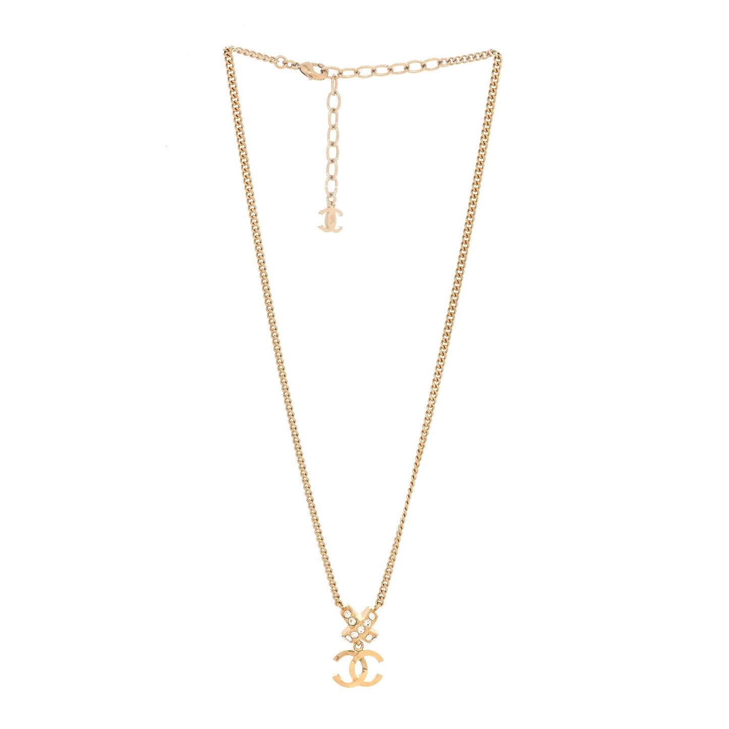 Metal Crystal CC Cross Pendant Necklace Gold
