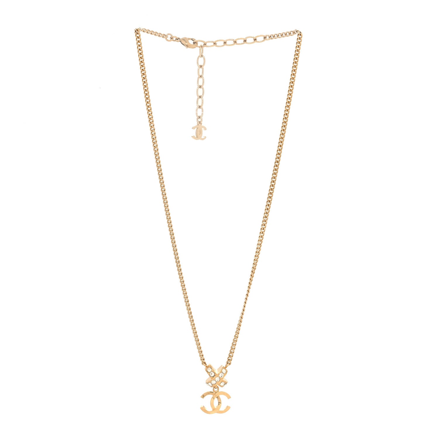 Chanel Metal Crystal CC Cross Pendant Necklace Gold 3 of 5
