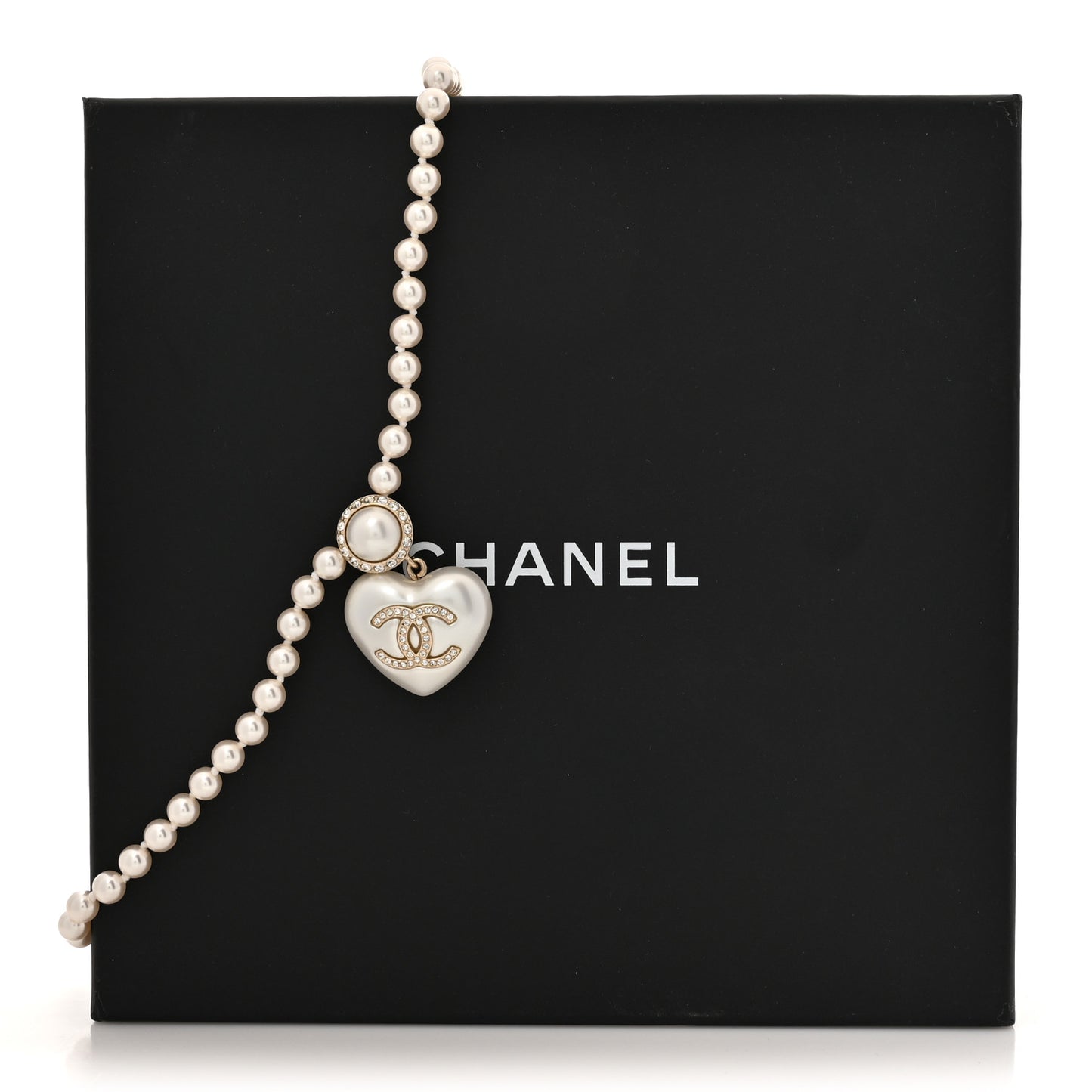 Pearl Crystal CC Heart Short Necklace Gold Pearly White