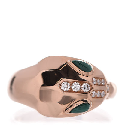 Bulgari 18K Rose Gold Diamond Malachite Serpenti Ring 53 6.5 15 of 21