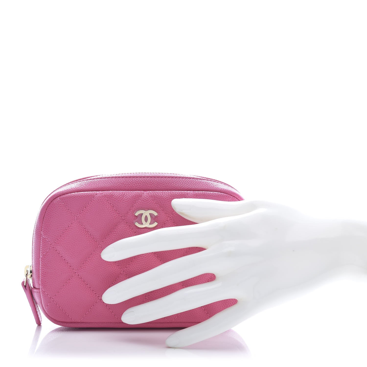 Chanel Caviar Quilted Small Curvy Pouch Cosmetic Case Pink 2 of 10
