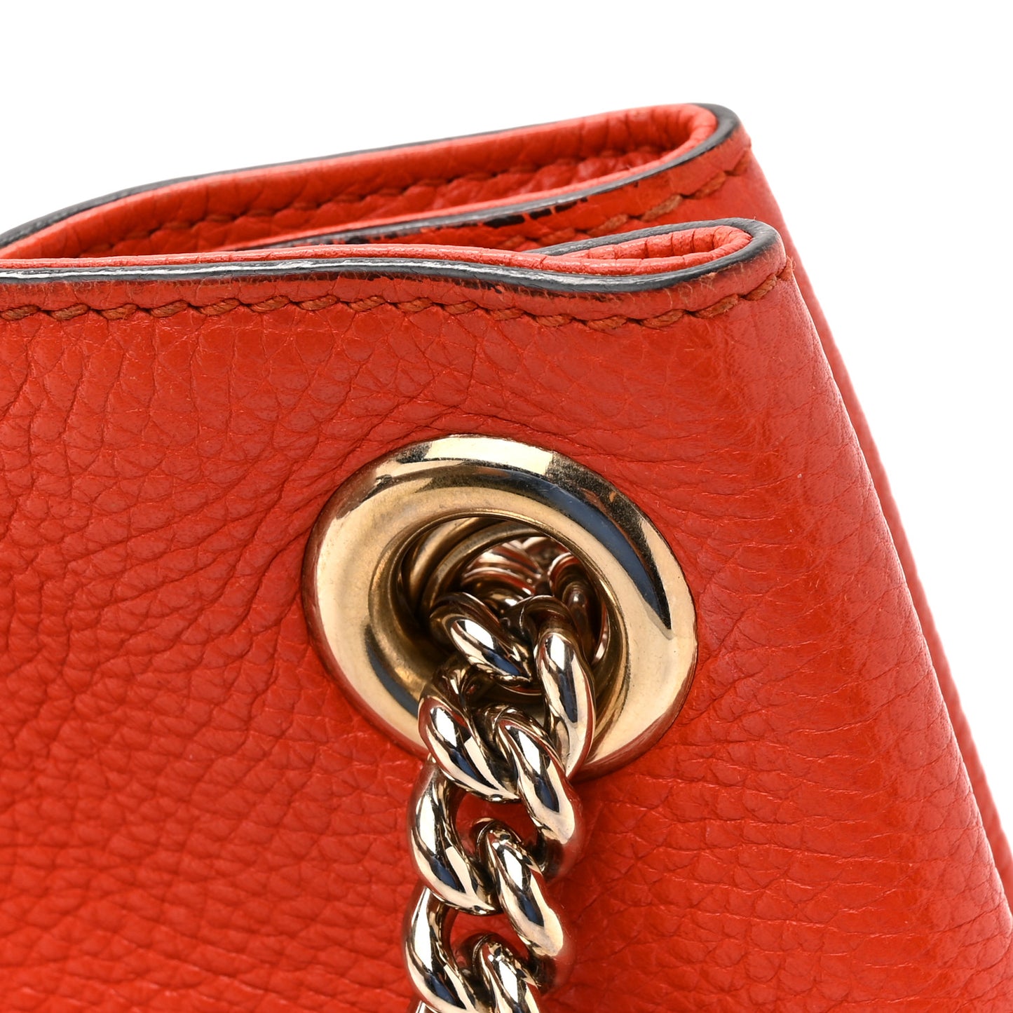 Pebbled Calfskin Medium Soho Chain Shoulder Bag Sun Orange