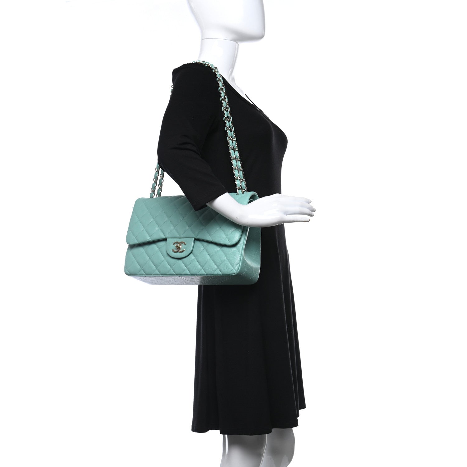 Chanel Caviar Quilted Jumbo Double Flap Light Green 2 of 9