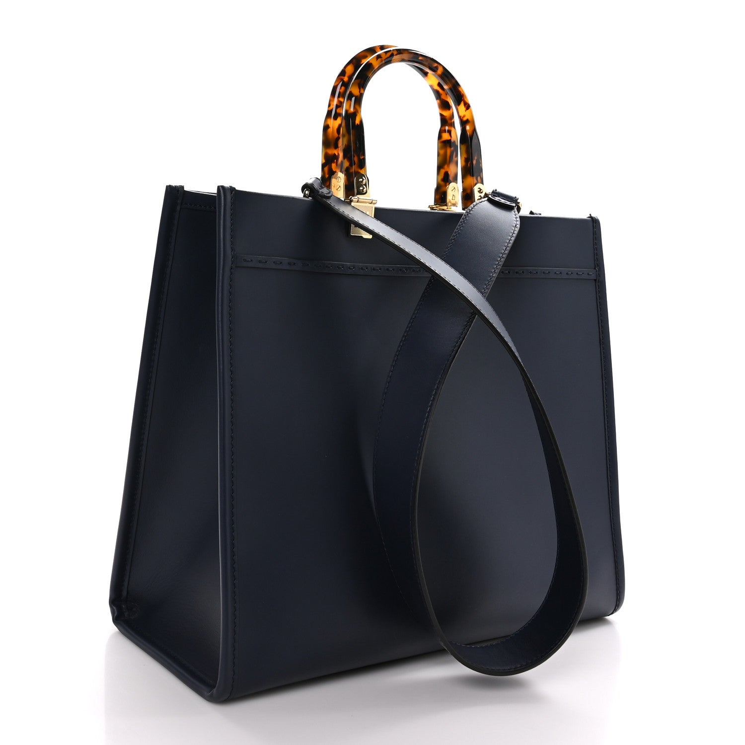 Fendi Vitello King Plexiglass Logo Embossed Medium Fendi Sunshine Shopper Tote Midnight 3 of 10