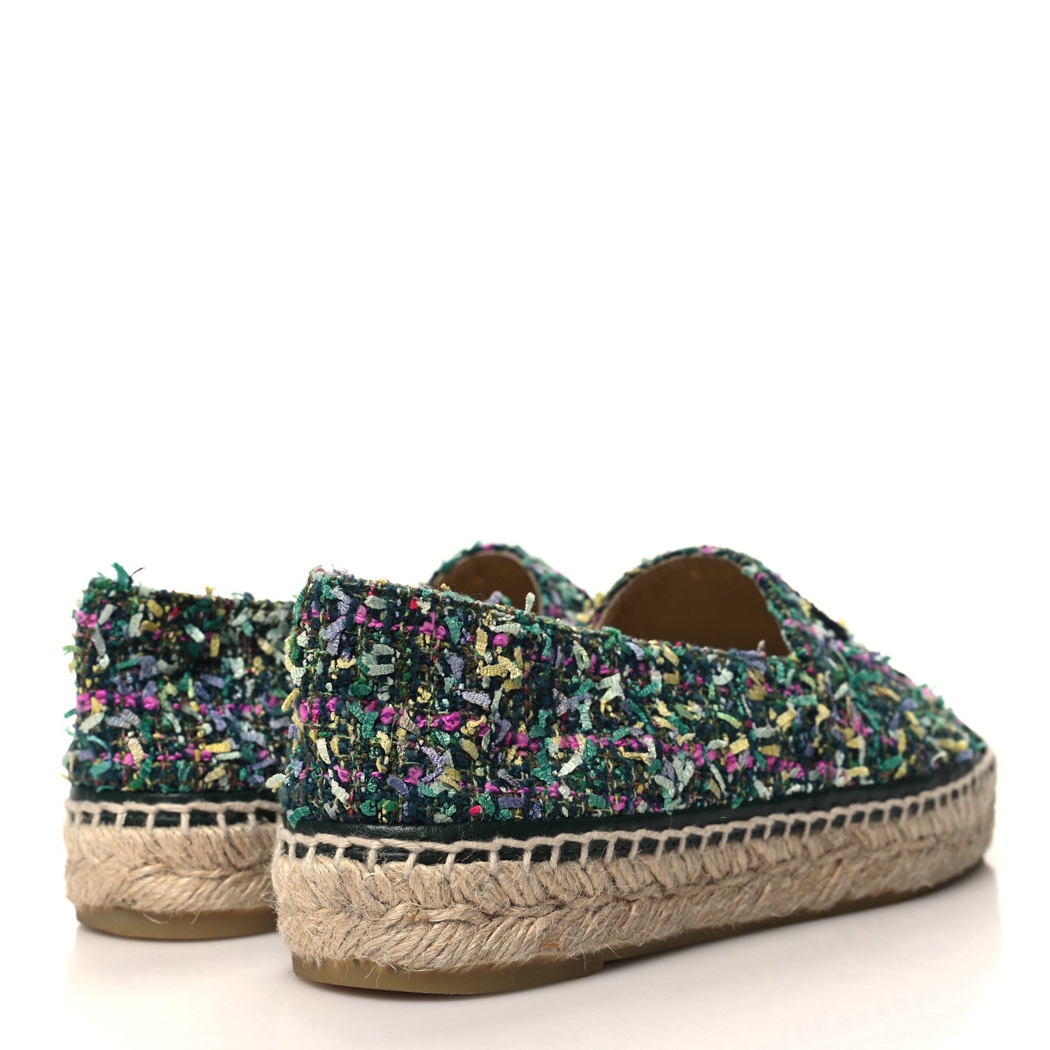 Chanel Tweed Grosgrain CC Espadrilles 38 Green Pink Yellow Black 4 of 10