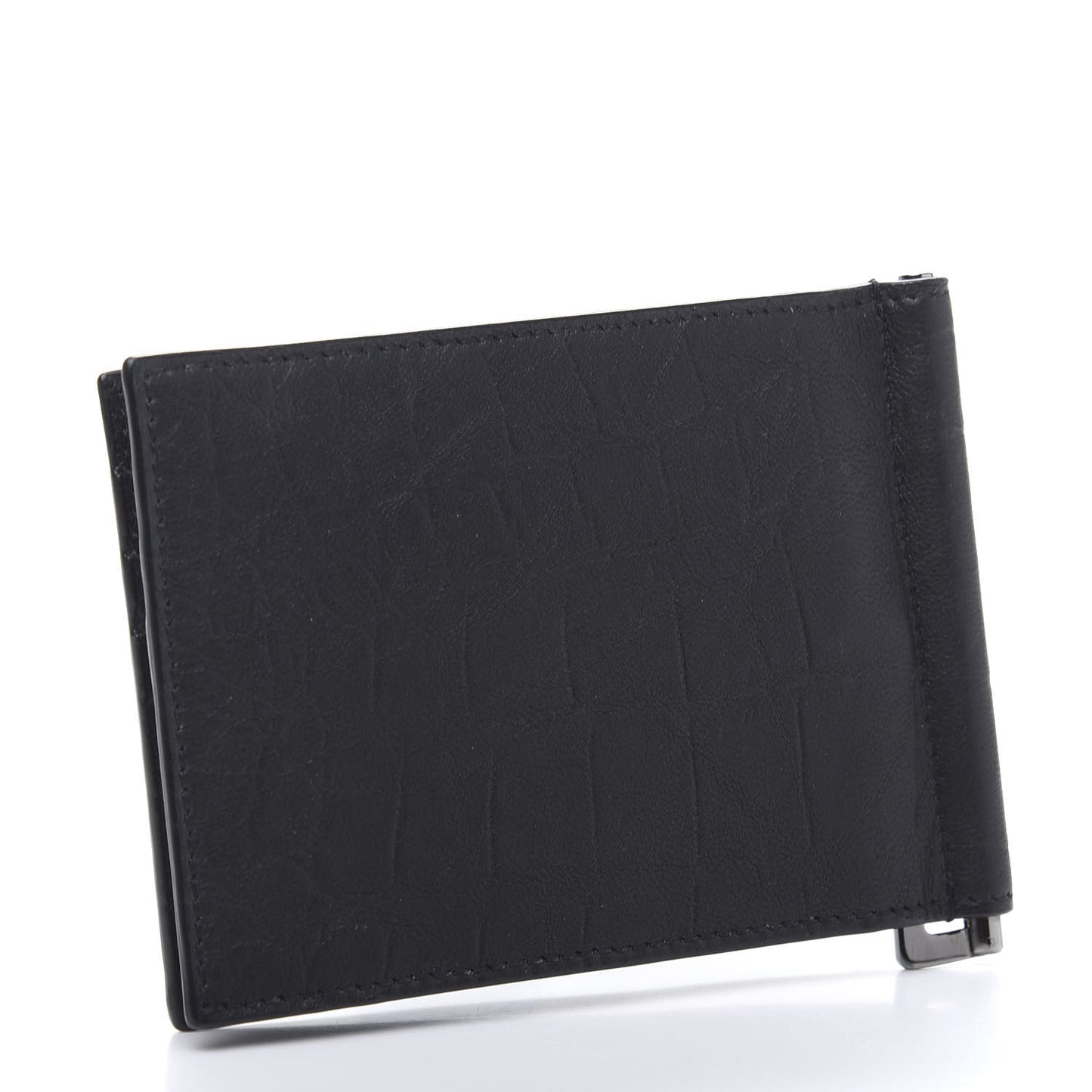 Calfskin Crocodile Embossed Bill Clip Card Case Black