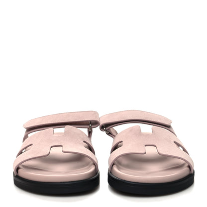 Hermes Suede Goatskin Womens Chypre Sandals 38 Rose Porcelaine 2 of 9