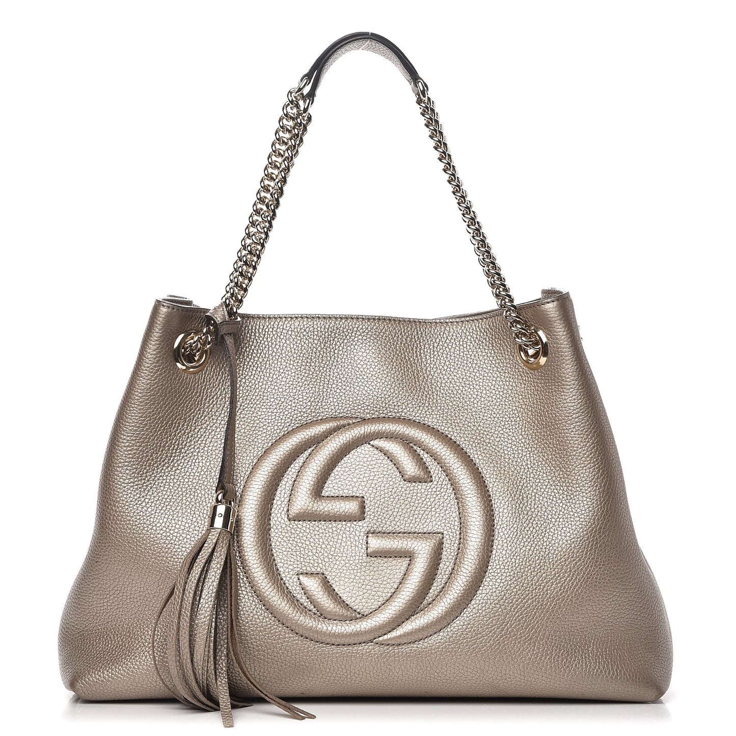 Metallic Pebbled Calfskin Medium Soho Chain Shoulder Bag Golden Beige