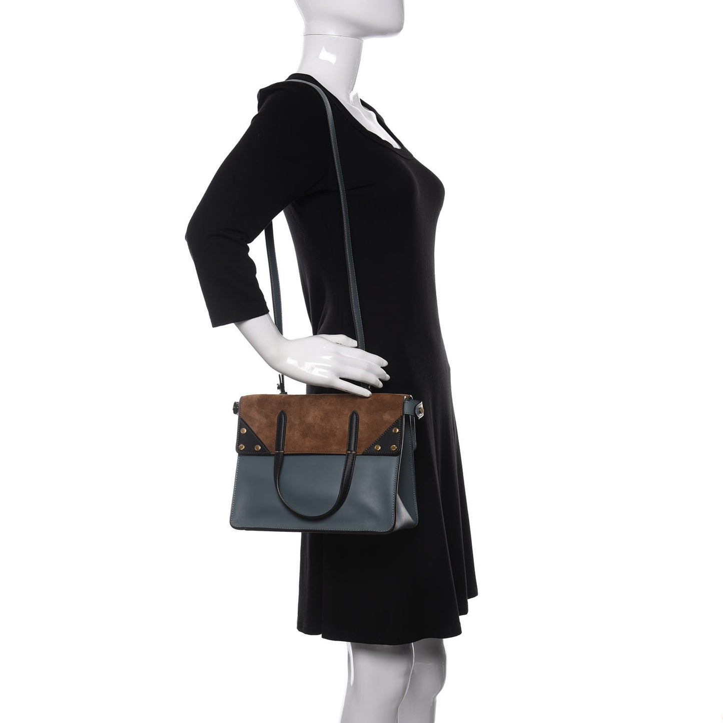 Vitello Grace Suede Small Flip Tote Azzurro Merlino Marrone Black