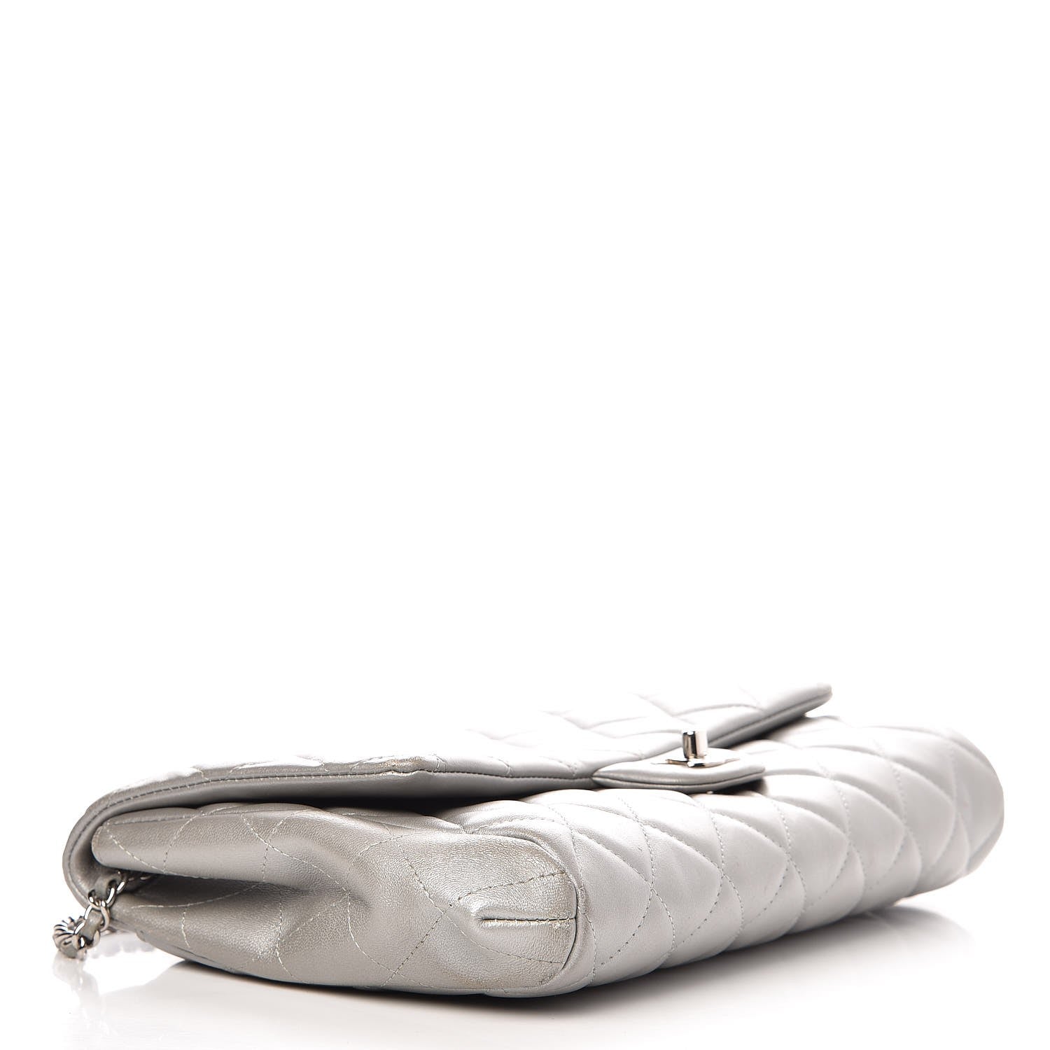 Chanel Metallic Lambskin Quilted Clutch With Chain Flap Grey 4 of 12