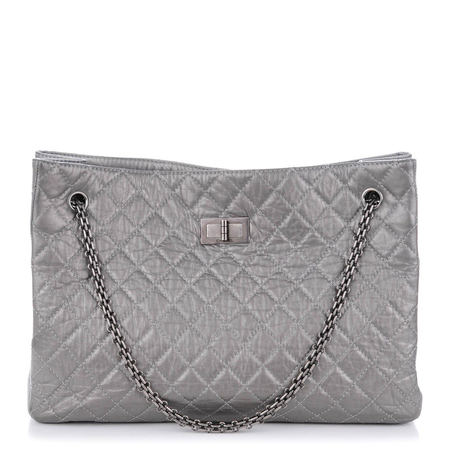 Aged Calfskin Quilted Reissue 2.55 Tote Dark Silver
