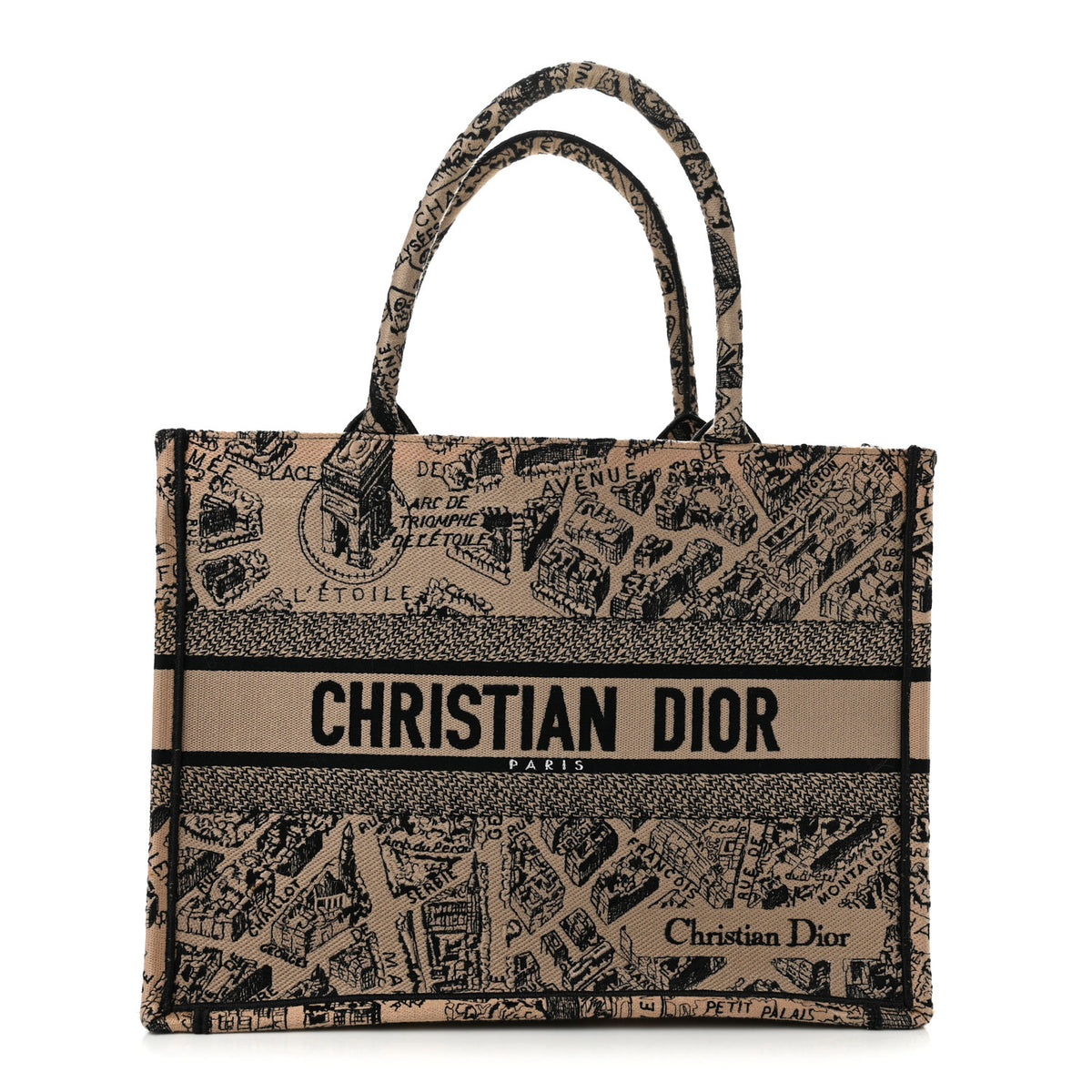 Christian Dior Canvas Embroidered Medium Plan De Paris Book Tote Beige Multi 1 of 12