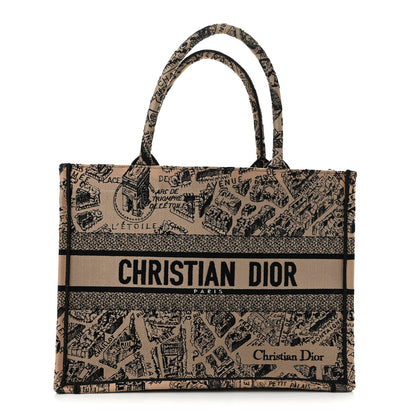 Christian Dior Canvas Embroidered Medium Plan De Paris Book Tote Beige Multi 1 of 12