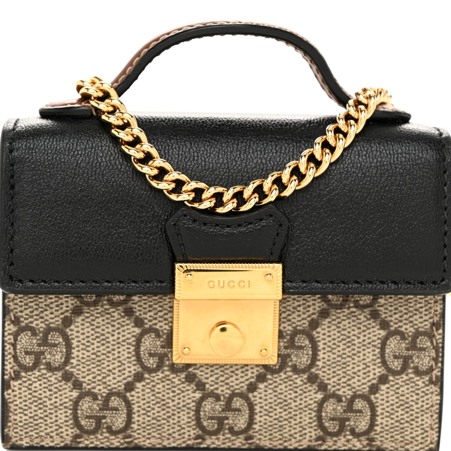 GG Supreme Monogram Calfskin Mini Padlock Top Handle Belt Bag Beige Black Cuir