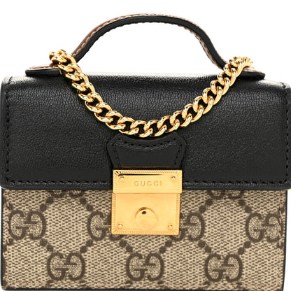 Gucci GG Supreme Monogram Calfskin Mini Padlock Top Handle Belt Bag Beige Black Cuir 7 of 10