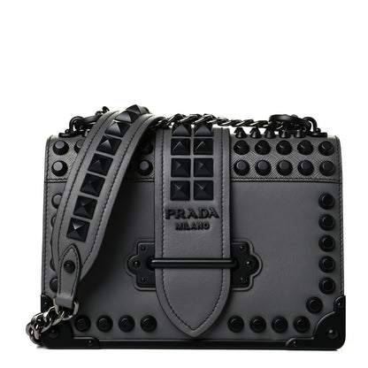 Prada City Calfskin Saffiano Studded Cahier Bag Mercurio 1 of 4