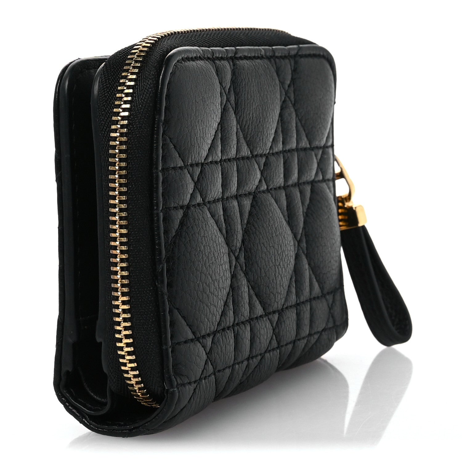 Christian Dior Grained Calfskin Supple Cannage Caro Scarlet Zipped Wallet Black 3 of 7