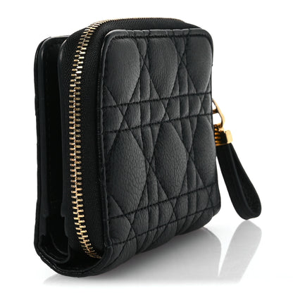 Christian Dior Grained Calfskin Supple Cannage Caro Scarlet Zipped Wallet Black 3 of 7