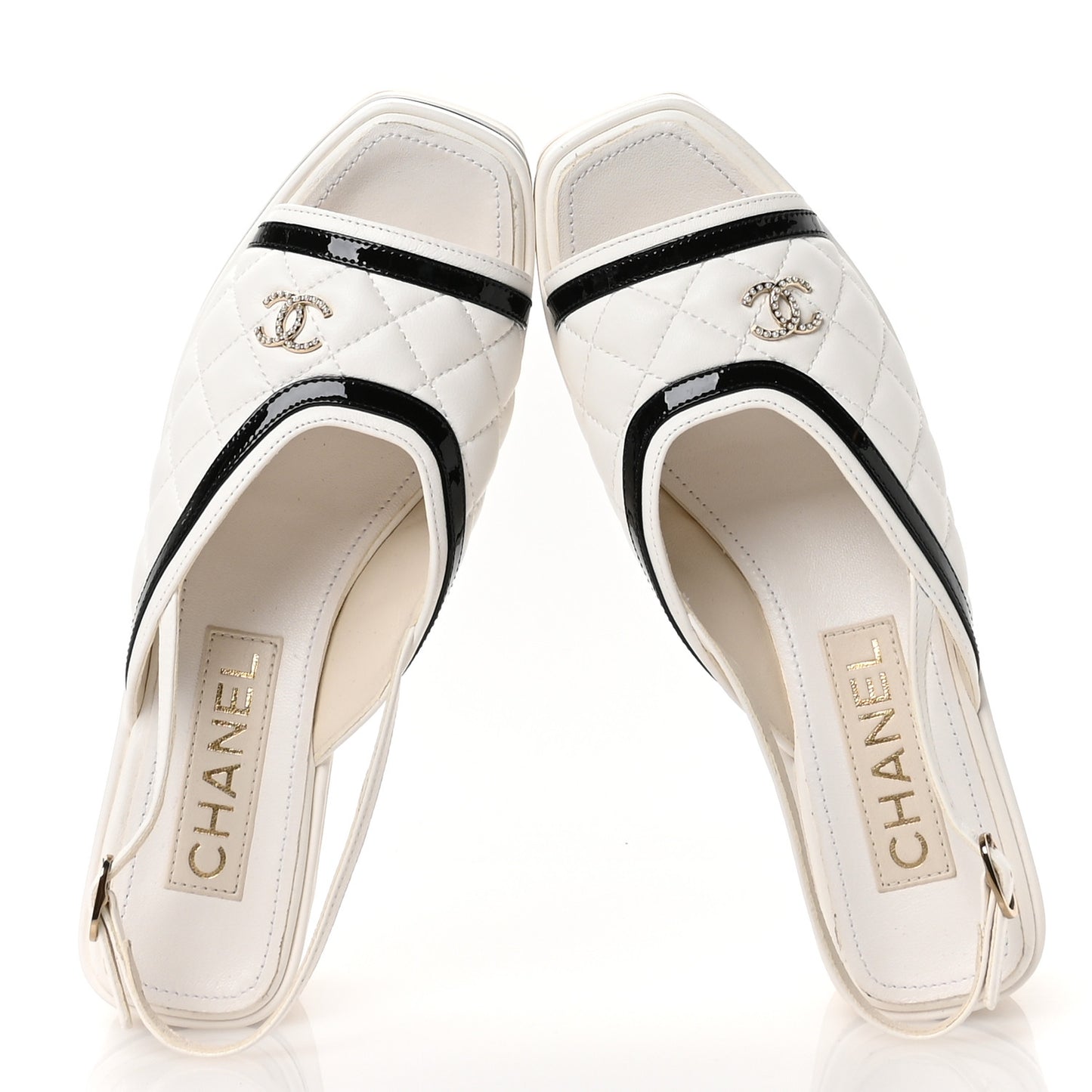 Lambskin Patent Quilted CC Platform Sandals 36 White Black