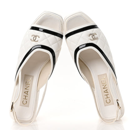 Chanel Lambskin Patent Quilted CC Platform Sandals 36 White Black 2 of 9