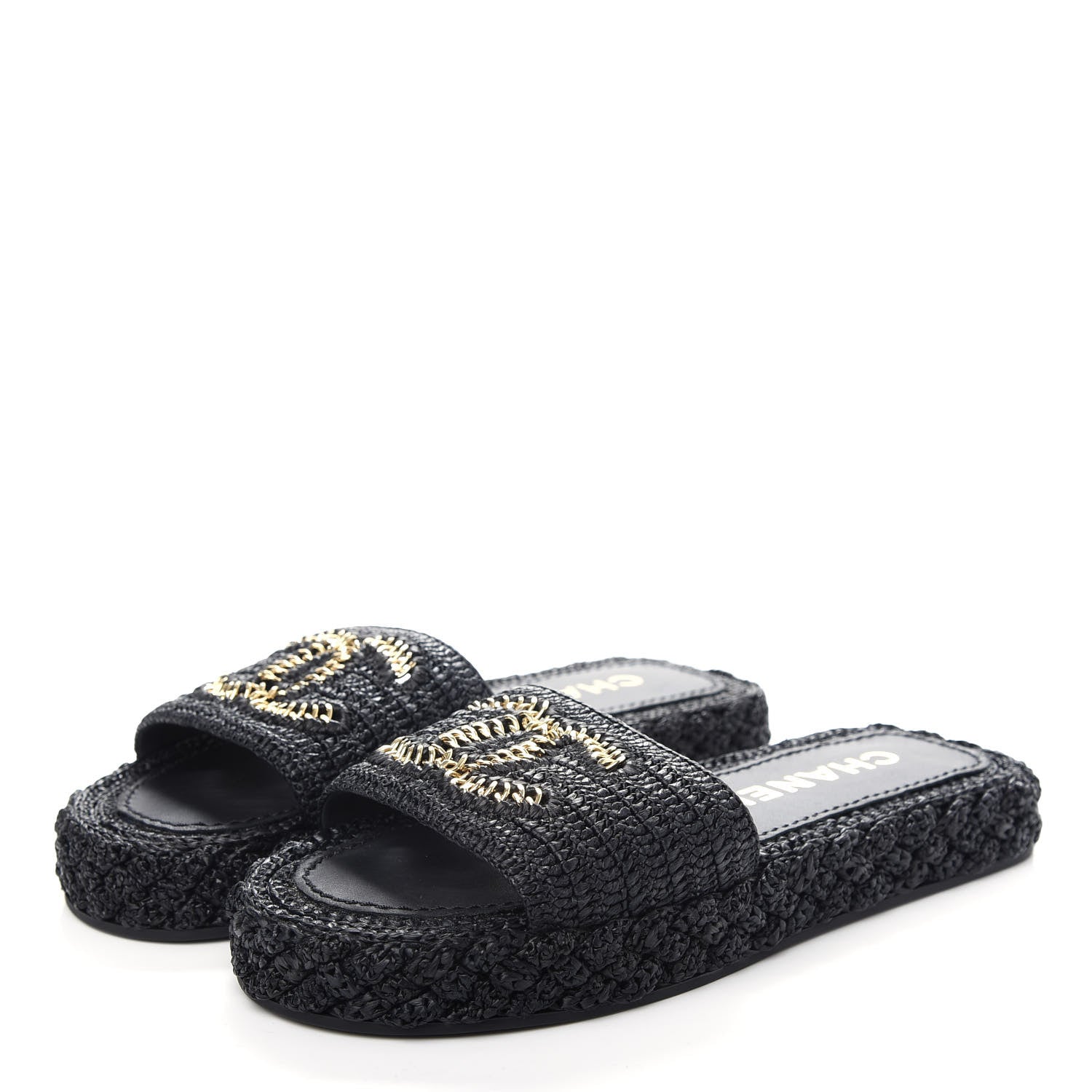 Chanel Cord Braided CC Mules 37 Black 3 of 10