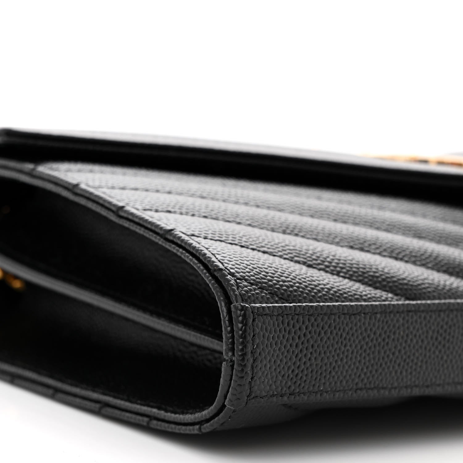 Saint Laurent Grain De Poudre Matelasse Chevron Monogram Chain Wallet Black 9 of 10