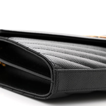 Saint Laurent Grain De Poudre Matelasse Chevron Monogram Chain Wallet Black 9 of 10