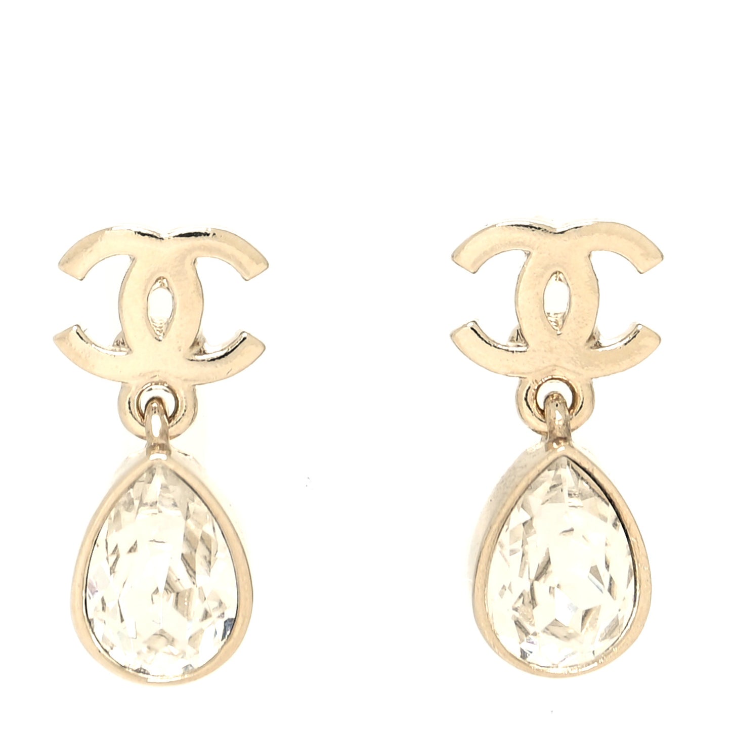 Crystal CC Tear Drop Earrings Gold