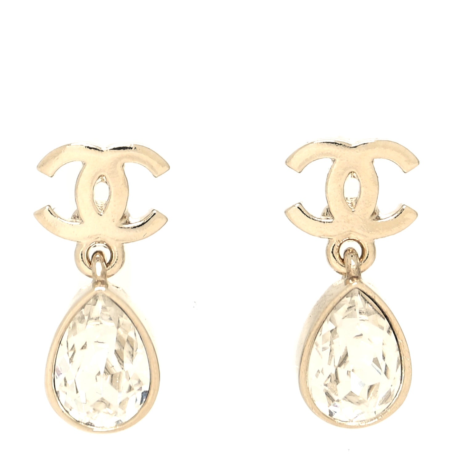 Chanel Crystal CC Tear Drop Earrings Gold 1 of 4