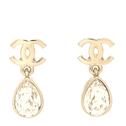 Chanel Crystal CC Tear Drop Earrings Gold 1 of 4