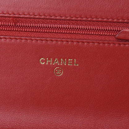 Chanel Lambskin Chevron Quilted Boy Wallet On Chain WOC Red 6 of 12