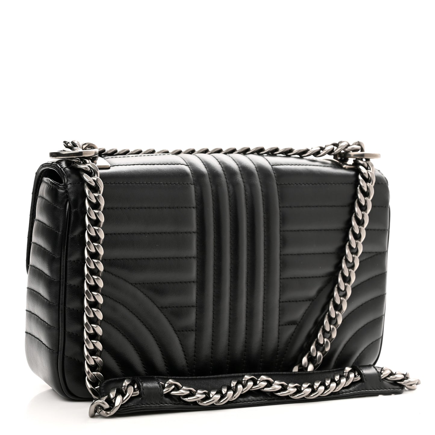 Soft Calfskin Impunture Diagramme Medium Chain Flap Shoulder Bag Black
