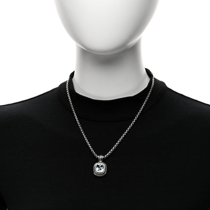 David Yurman Sterling Silver 14K Yellow Gold Blue Topaz 12mm Albion Pendant Box Chain Necklace 2 of 5