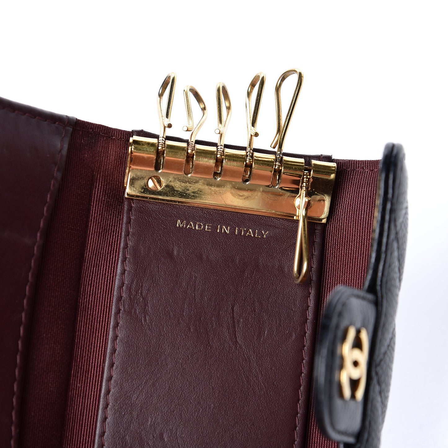 Caviar Quilted 6 Key Holder Black