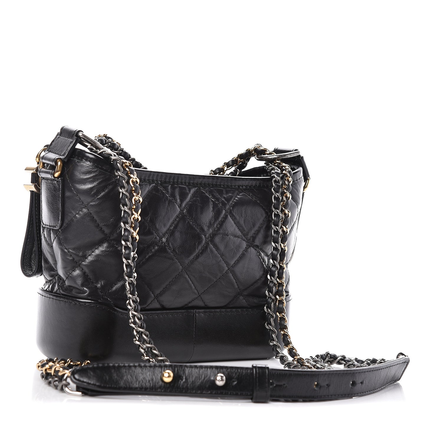 Aged Calfskin Quilted Small Gabrielle Hobo Black