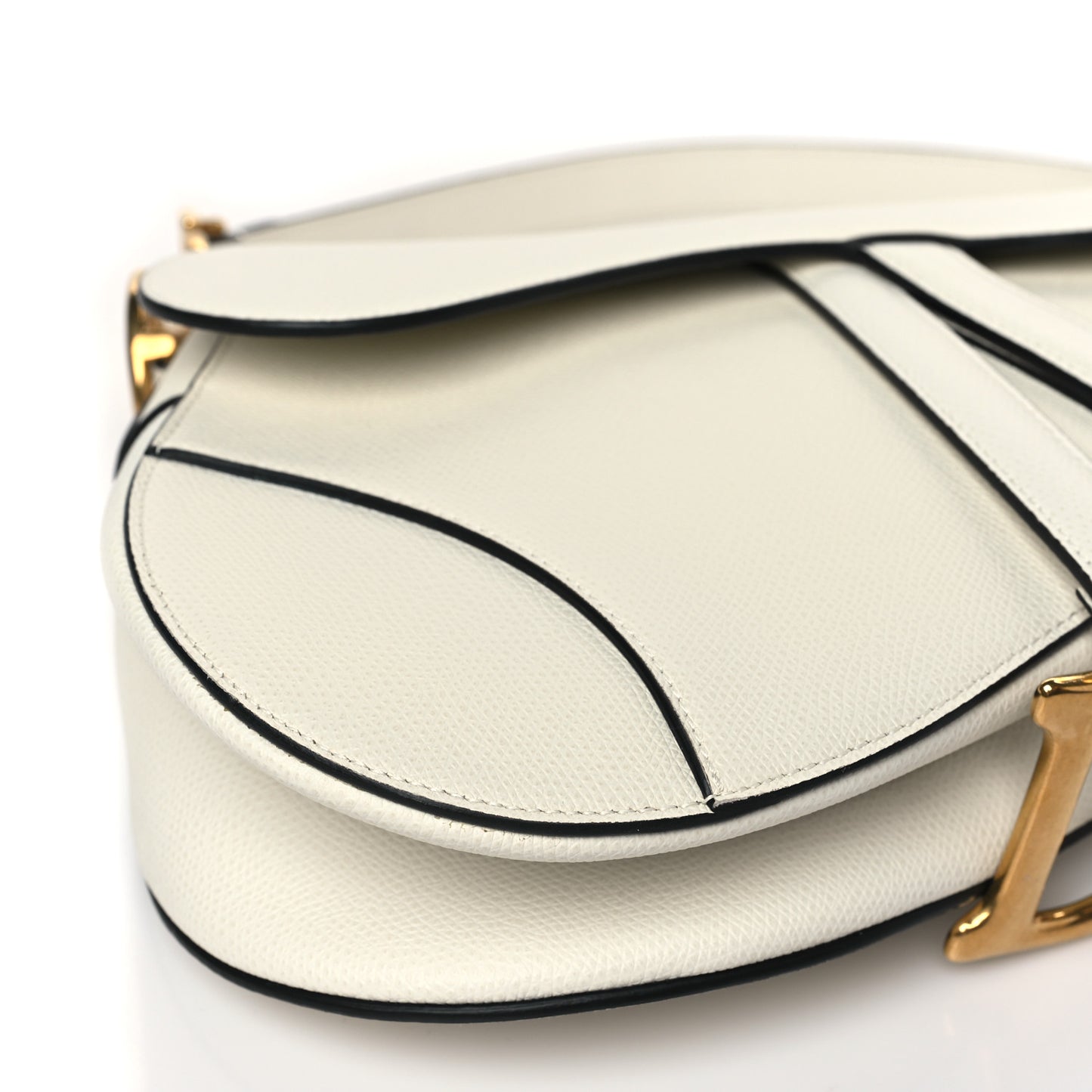 Grained Calfskin Saddle Bag White