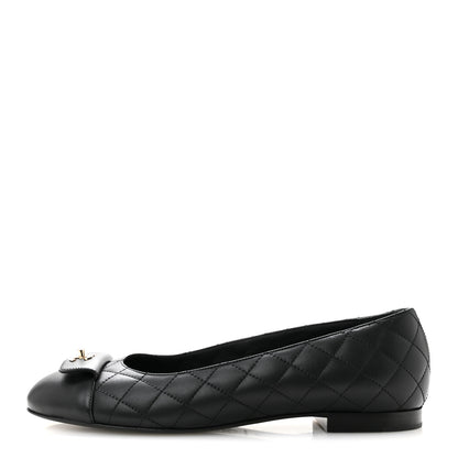Chanel Calfskin Lambskin Quilted CC Cap Toe Ballerina Flats 37 Black 1 of 10
