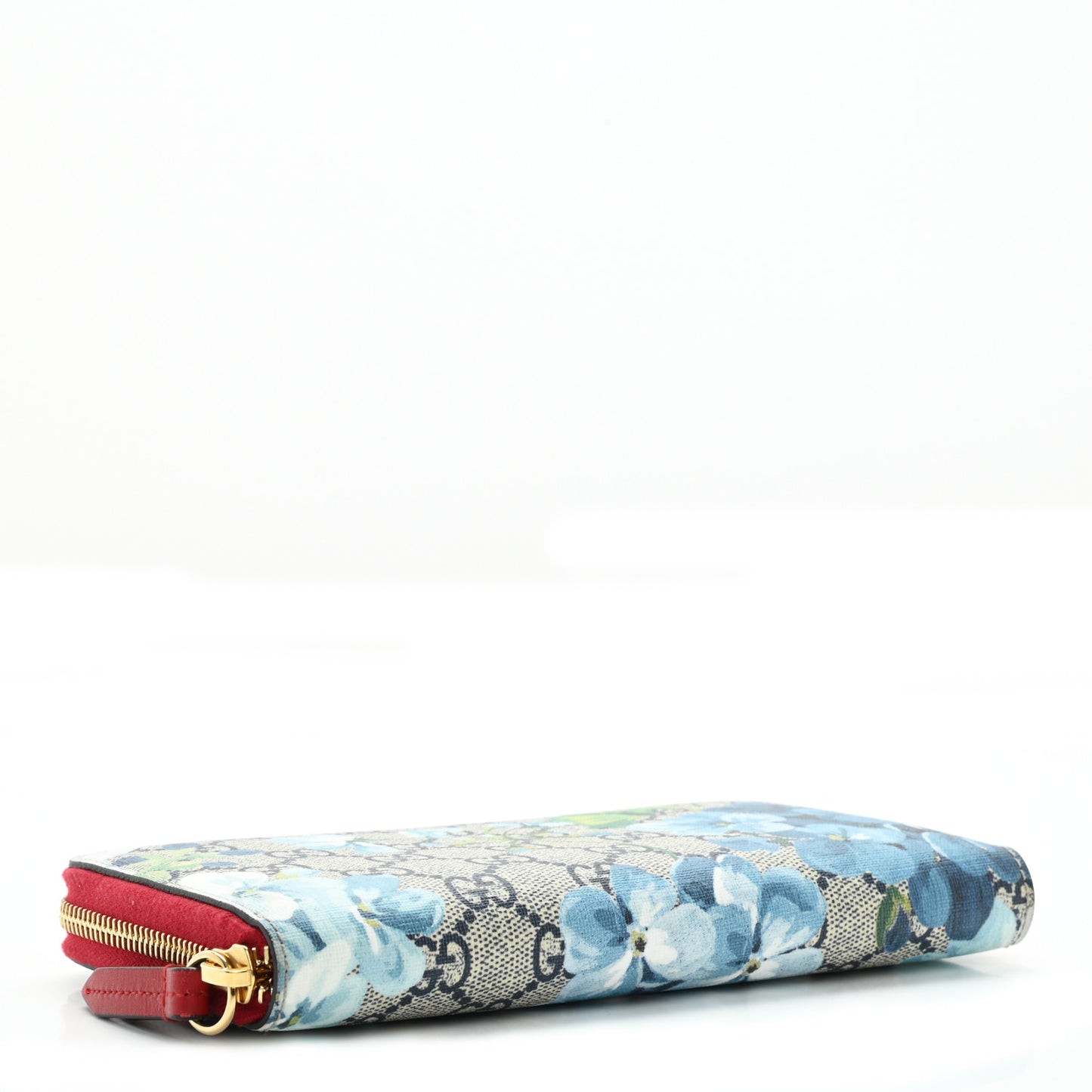 GG Supreme Monogram Blooms Zip Around Wallet Blue Red