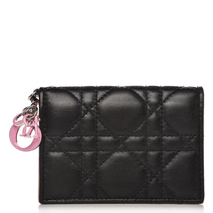 Christian Dior Lambskin Cannage Bi-color Small Lady Dior Flap Card Holder Black Pink 1 of 7