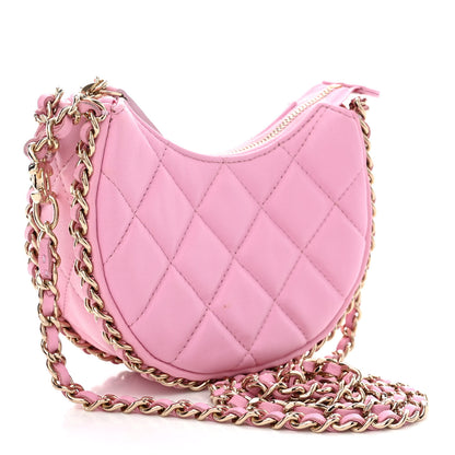 Chanel Lambskin Quilted Mini Chain Around Hobo Pink 3 of 11