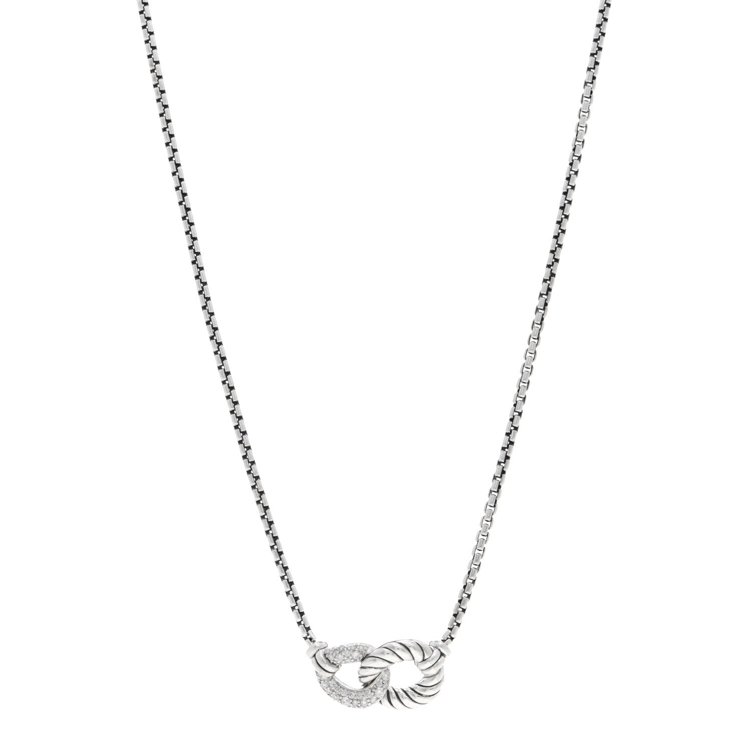 David Yurman Sterling Silver Diamond Belmont Curb Link Pendant Necklace 1 of 4