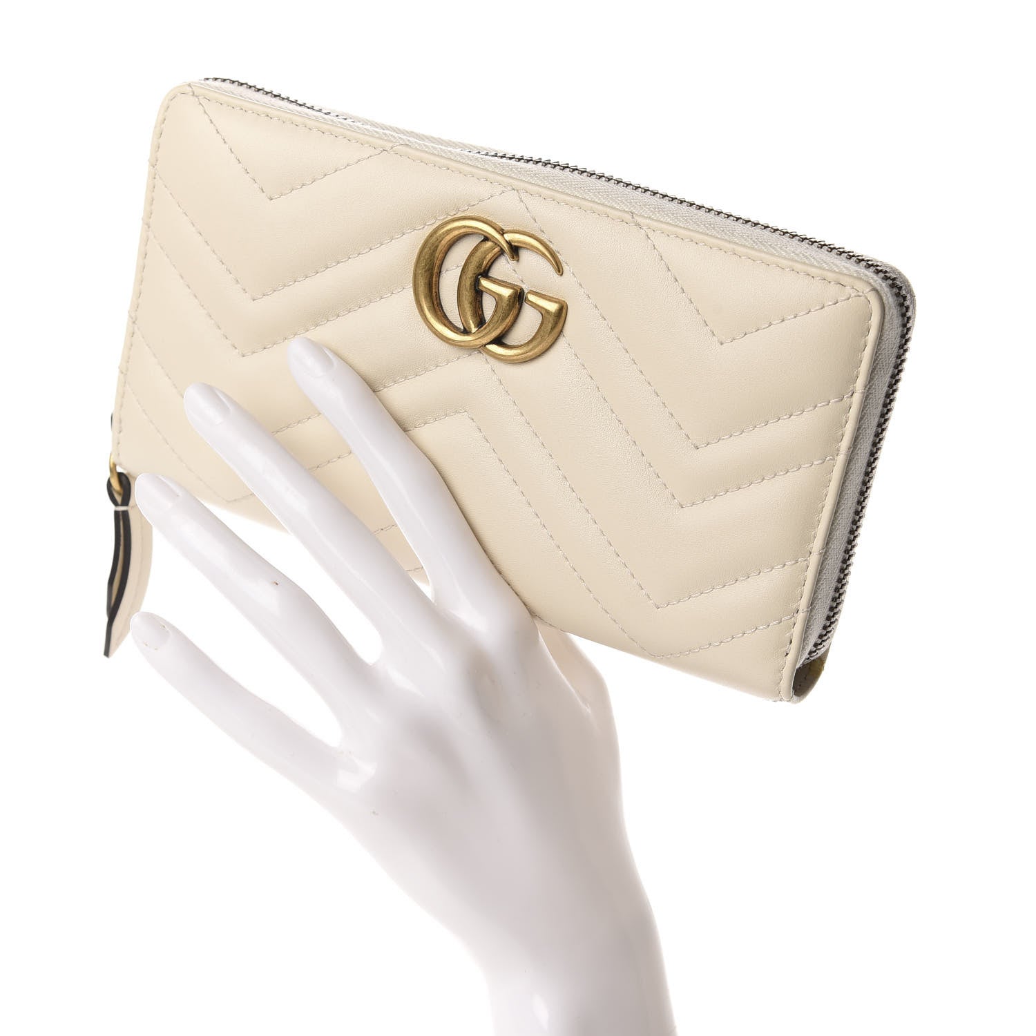 Gucci Calfskin Matelasse GG Marmont Zip Around Wallet White 2 of 8