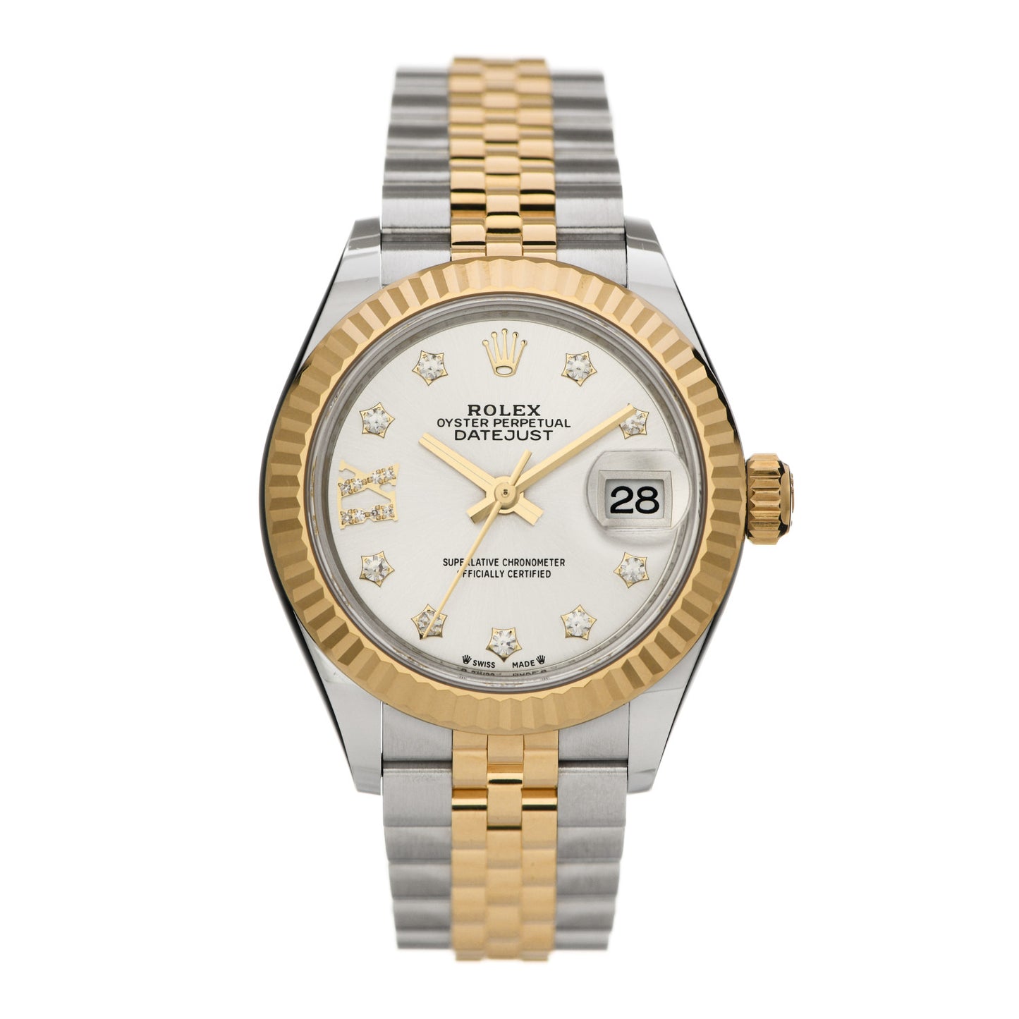 Stainless Steel 18K Yellow Gold Diamond 28mm Oyster Perpetual Datejust Watch Silver 279173
