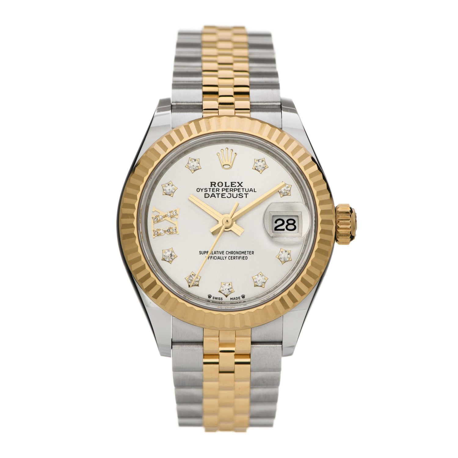 Rolex Stainless Steel 18K Yellow Gold Diamond 28mm Oyster Perpetual Datejust Watch Silver 279173 1 of 6