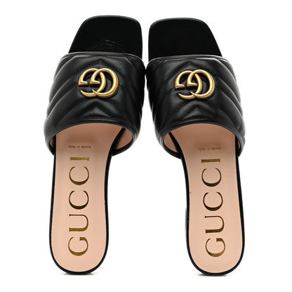 Gucci Nappa Matelasse GG Marmont Flat Slide Sandals 40 Black 2 of 9