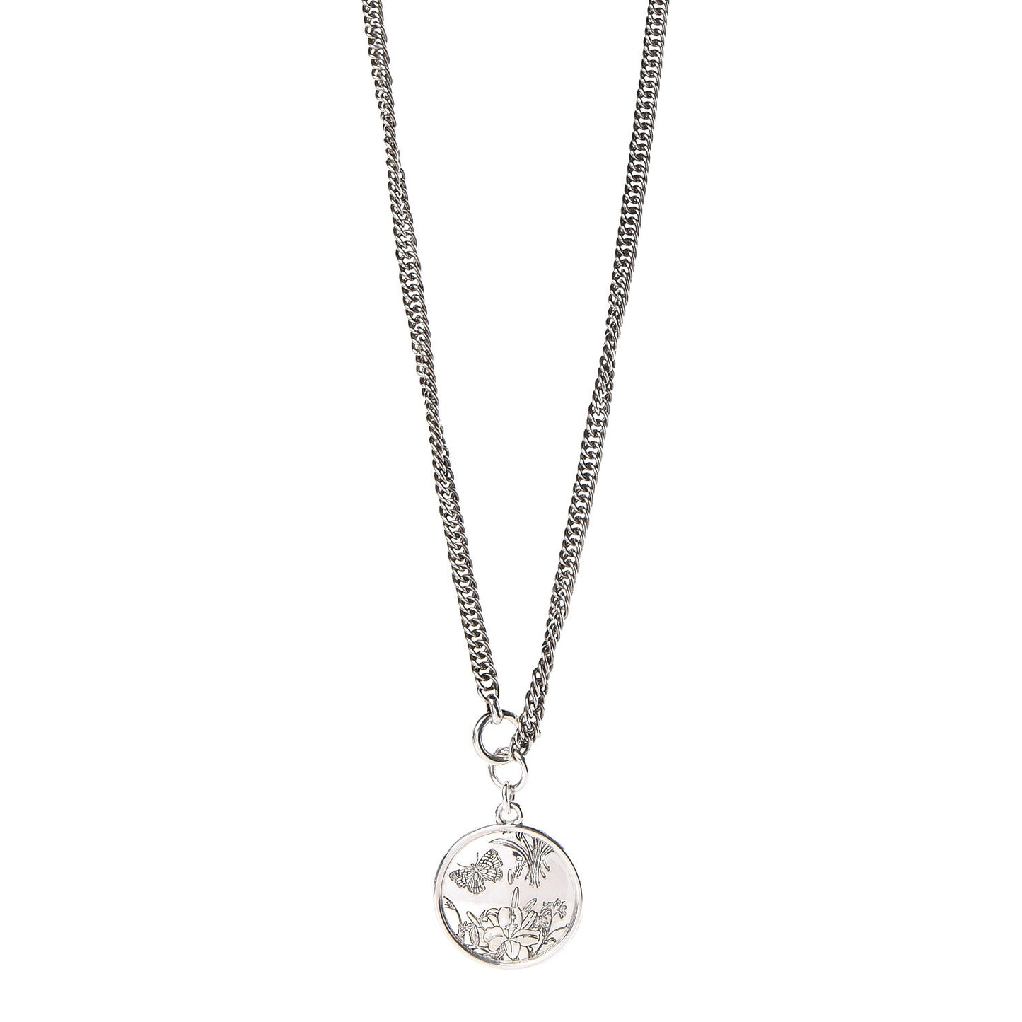Sterling Silver Flora Round Pendant Necklace