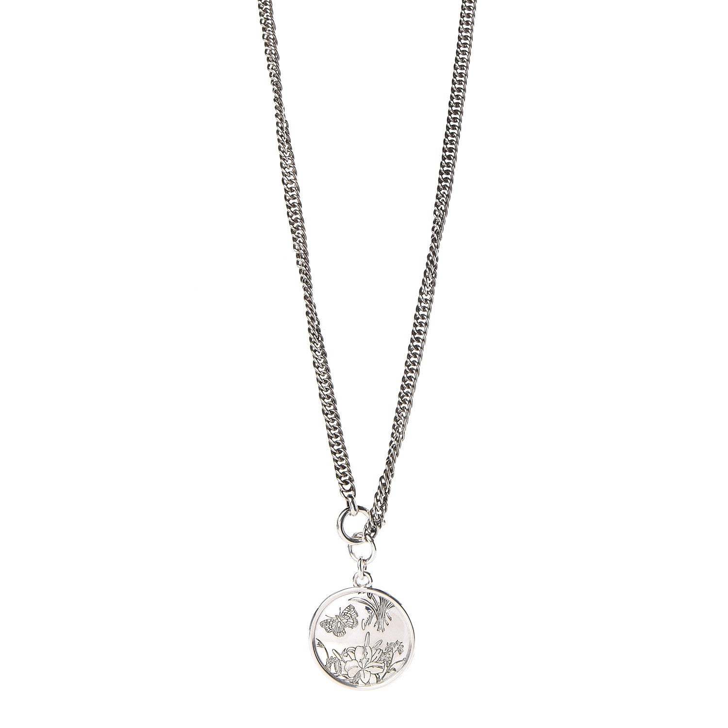 Gucci Sterling Silver Flora Round Pendant Necklace 1 of 5
