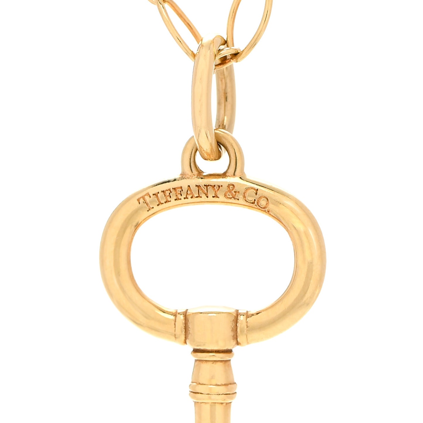 18K Yellow Gold Small Oval Key Pendant Link Necklace
